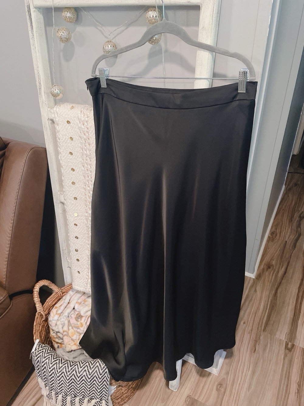 Shein Black Maxi Satin Skirt Size 2XL